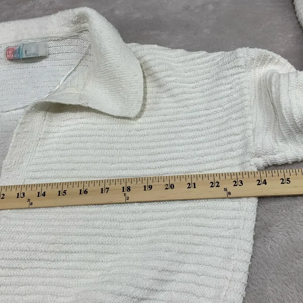 Free People FP Beach Carter Sweater sz Medium Ivory White Coastal Collar Plunge